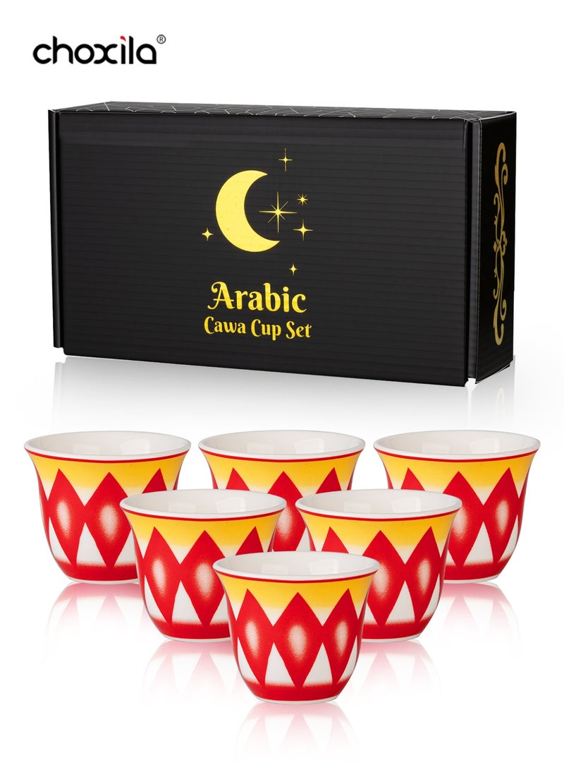 choxila 6pcs/set Finjān Cups, Traditional Pattern Porcelain Arabic Coffee Cawa Cup, 70ml Mini Ceramic Coffee Cups, Middle Eastern Style Geometric Pattern Coffee Mugs, Saudi Style Tea Cups, for Ramadan/Party/Wedding/Camping, Ramadan Gifts - Image 1